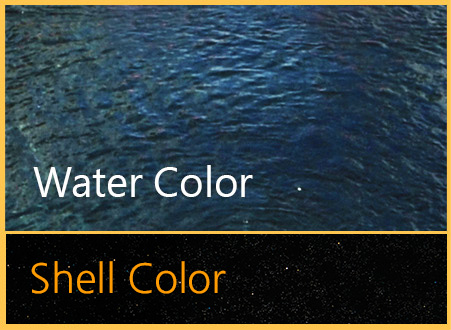 Midnight Shimmer fiberglass pool finish showing the water color and shell color