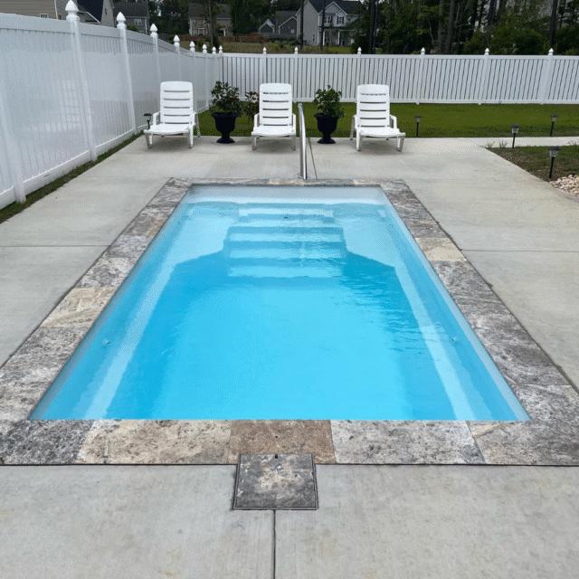 Escape Plunge in Arctic — compact fiberglass plunge pool perfect for small outdoor spaces and modern backyards.